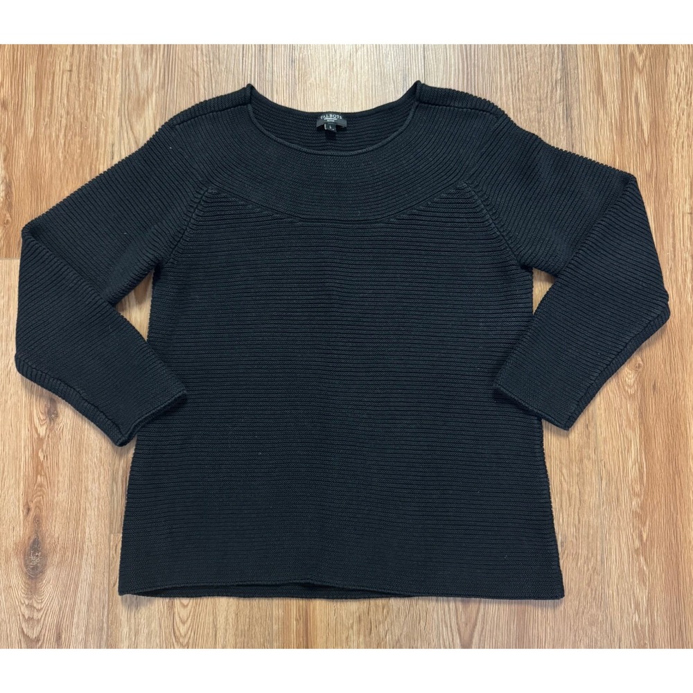 Talbots Petites Black Ribbed Knit Boat Neck Sweater Large Fits Like Medium